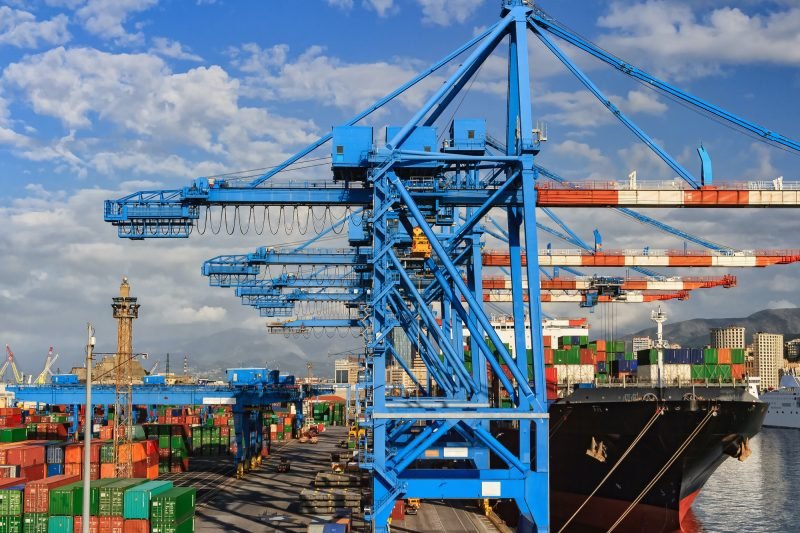 cranes and ship in Genova harbour